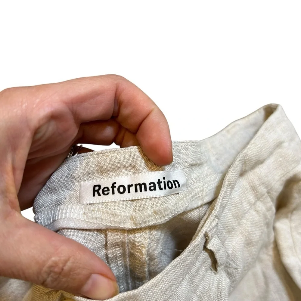 Reformation oatmeal linen vesta wide leg pleated trouser pants size 8 career - Picture 6 of 14